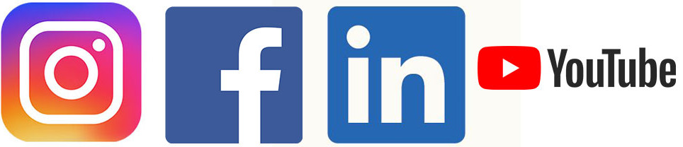 Social media icons - Instagram, Facebook, LinkedIn, and YouTube.
