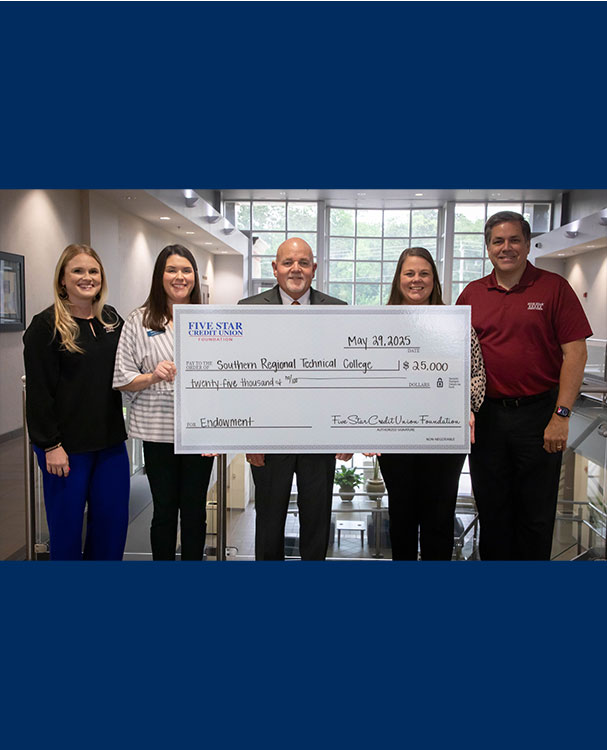 Southern Regional Technical College scholarship check presentation.